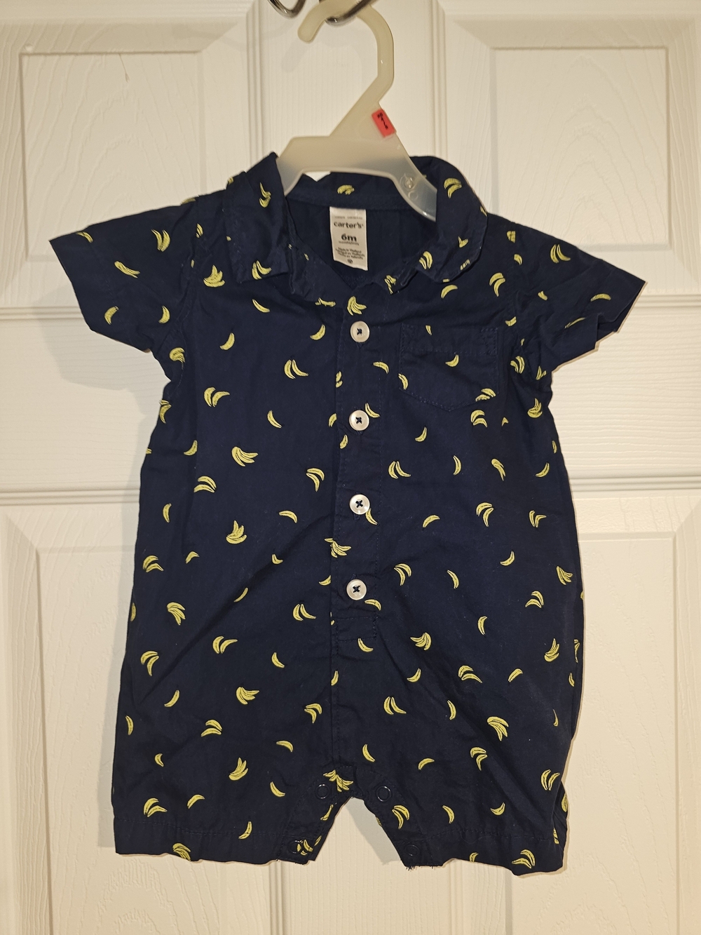 Carter's 6 Months Navy 1pc Romper with Yellow Banana Print Used
